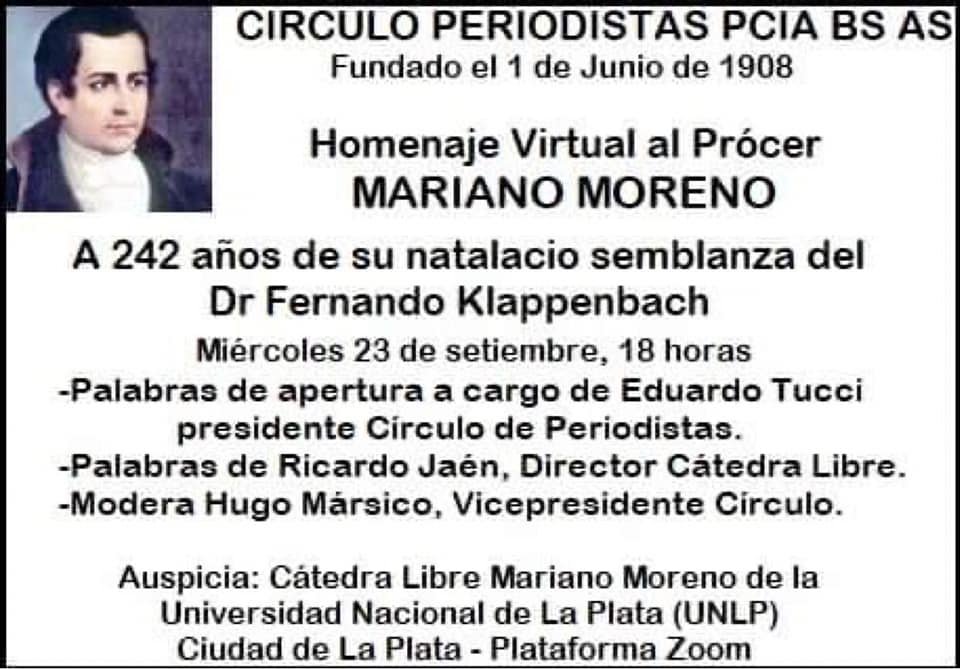 Homenaje del Círculo de Periodistasa Mariano Moreno en su natalicio